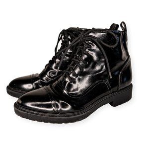 H&M Black Patent Leather Combat Boots Pointed Toe
